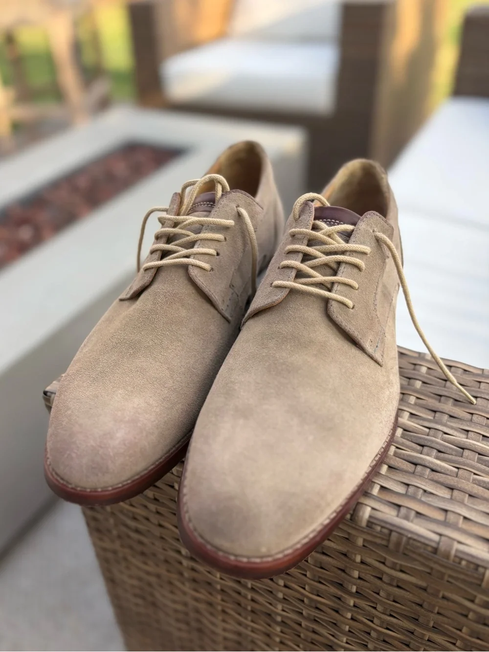 Johnston & Murphy Di Bianco Suede Derby Shoes Men’s 10.5 Taupe Sheepskin